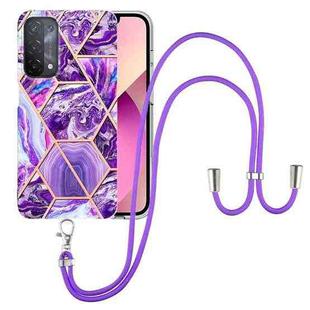 For OPPO A74 5G / A93 5G / A54 5G / A93s 5G Electroplating Splicing Marble TPU Phone Case with Lanyard(Dark Purple)