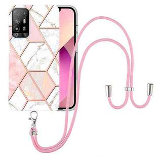 For OPPO A94 5G / A95 5G Electroplating Splicing Marble TPU Phone Case with Lanyard(Pink White)