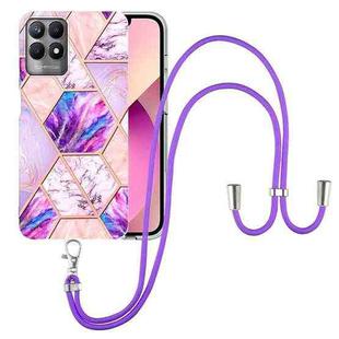 For OPPO Realme 8i Electroplating Splicing Marble TPU Phone Case with Lanyard(Light Purple)