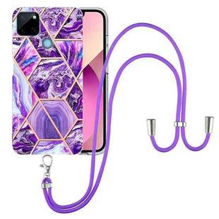 For OPPO Realme C21Y Electroplating Splicing Marble TPU Phone Case with Lanyard(Dark Purple)