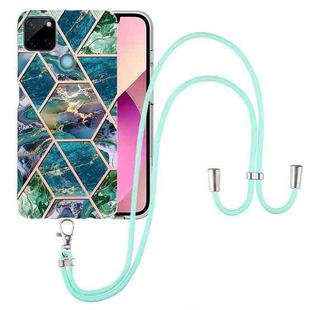 For OPPO Realme C21Y Electroplating Splicing Marble TPU Phone Case with Lanyard(Blue Green)