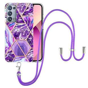 For OPPO Reno6 Pro+ 5G / Reno6 Pro Foreign Electroplating Splicing Marble TPU Phone Case with Lanyard(Dark Purple)