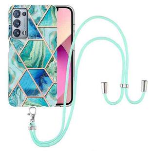 For OPPO Reno6 Pro+ 5G / Reno6 Pro Foreign Electroplating Splicing Marble TPU Phone Case with Lanyard(Green)