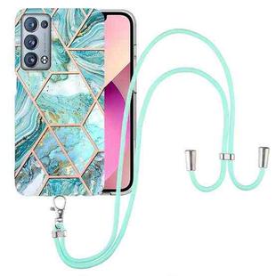 For OPPO Reno6 Pro+ 5G / Reno6 Pro Foreign Electroplating Splicing Marble TPU Phone Case with Lanyard(Blue)