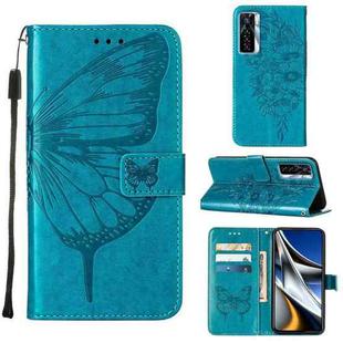 For Tecno Camon 17 Pro Embossed Butterfly Leather Phone Case(Blue)
