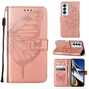 For Tecno Camon 18 Premier Embossed Butterfly Leather Phone Case(Rose Gold)