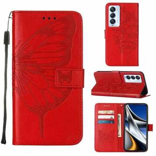 For Tecno Camon 18 Premier Embossed Butterfly Leather Phone Case(Red)