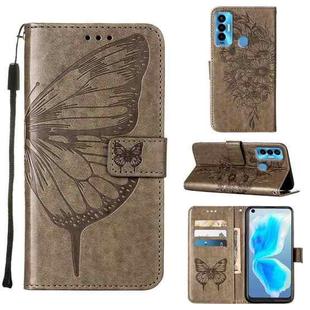 For Tecno Camon 18i Embossed Butterfly Leather Phone Case(Grey)