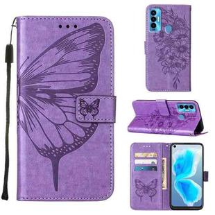 For Tecno Camon 18i Embossed Butterfly Leather Phone Case(Light Purple)