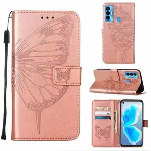 For Tecno Camon 18i Embossed Butterfly Leather Phone Case(Rose Gold)