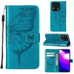 For Tecno Spark 8 Embossed Butterfly Leather Phone Case(Blue)