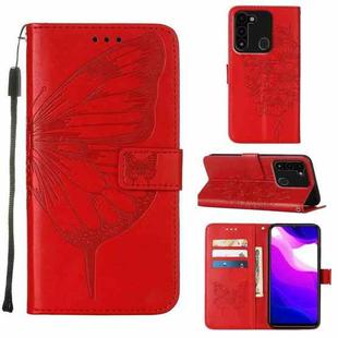 For Tecno Spark Go 2022 Embossed Butterfly Leather Phone Case(Red)