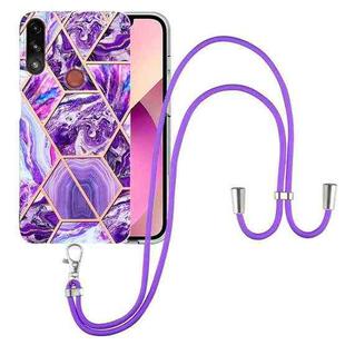 For Motorola Moto E7 Power / E7i Power Electroplating Splicing Marble TPU Phone Case with Lanyard(Dark Purple)