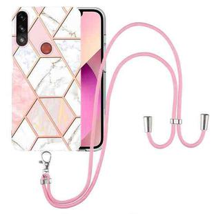 For Motorola Moto E7 Power / E7i Power Electroplating Splicing Marble TPU Phone Case with Lanyard(Pink White)