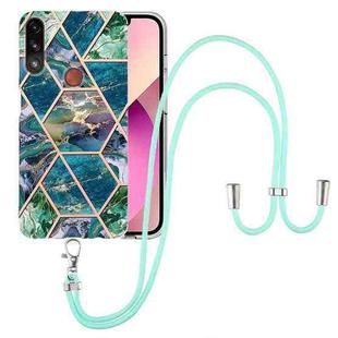 For Motorola Moto E7 Power / E7i Power Electroplating Splicing Marble TPU Phone Case with Lanyard(Blue Green)