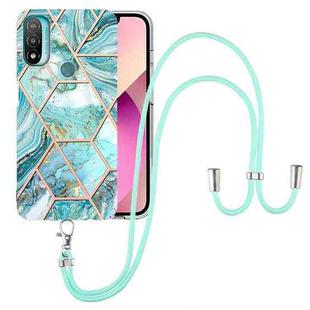 For Motorola Moto E20 / E30 / E40 Electroplating Splicing Marble TPU Phone Case with Lanyard(Blue)