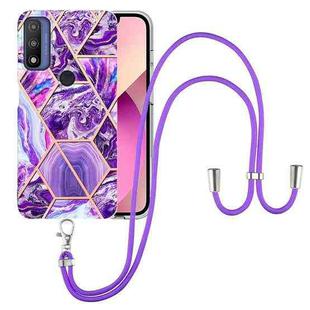 For Motorola Moto G Pure Electroplating Splicing Marble TPU Phone Case with Lanyard(Dark Purple)