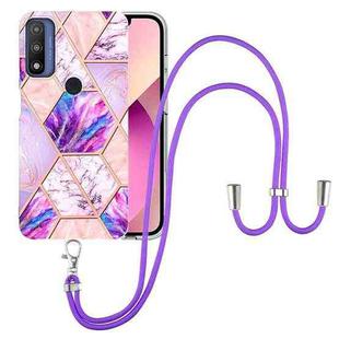 For Motorola Moto G Pure Electroplating Splicing Marble TPU Phone Case with Lanyard(Light Purple)