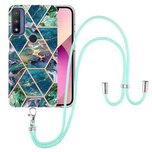 For Motorola Moto G Pure Electroplating Splicing Marble TPU Phone Case with Lanyard(Blue Green)