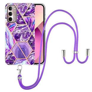 For Motorola Moto G Stylus 2022 4G Electroplating Splicing Marble TPU Phone Case with Lanyard(Dark Purple)