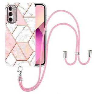 For Motorola Moto G Stylus 2022 4G Electroplating Splicing Marble TPU Phone Case with Lanyard(Pink White)