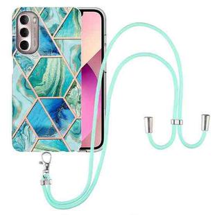 For Motorola Moto G Stylus 2022 4G Electroplating Splicing Marble TPU Phone Case with Lanyard(Green)