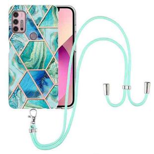 For Motorola Moto G30 / G20 / G10 / G10 Power Electroplating Splicing Marble TPU Phone Case with Lanyard(Green)