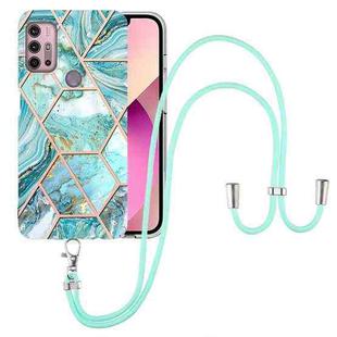 For Motorola Moto G30 / G20 / G10 / G10 Power Electroplating Splicing Marble TPU Phone Case with Lanyard(Blue)