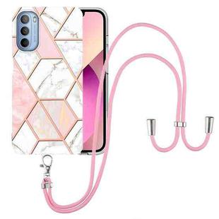 For Motorola Moto G31 / G41 Electroplating Splicing Marble TPU Phone Case with Lanyard(Pink White)