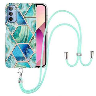 For Motorola Moto G31 / G41 Electroplating Splicing Marble TPU Phone Case with Lanyard(Green)