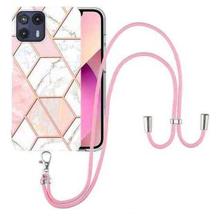 For Motorola Moto G50 5G Electroplating Splicing Marble TPU Phone Case with Lanyard(Pink White)