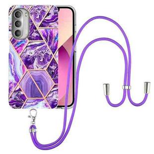 For Motorola Moto G51 5G Electroplating Splicing Marble TPU Phone Case with Lanyard(Dark Purple)