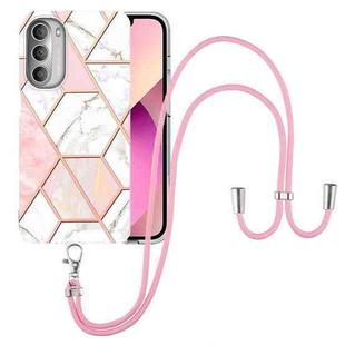 For Motorola Moto G51 5G Electroplating Splicing Marble TPU Phone Case with Lanyard(Pink White)