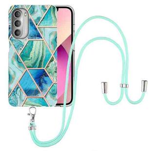 For Motorola Moto G51 5G Electroplating Splicing Marble TPU Phone Case with Lanyard(Green)