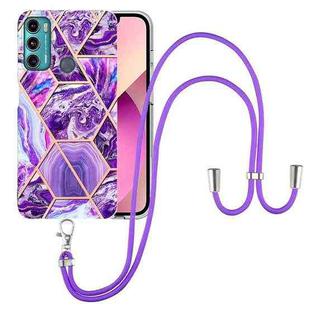 For Motorola Moto G60 / G40 Fusion Electroplating Splicing Marble TPU Phone Case with Lanyard(Dark Purple)