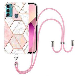 For Motorola Moto G60 / G40 Fusion Electroplating Splicing Marble TPU Phone Case with Lanyard(Pink White)