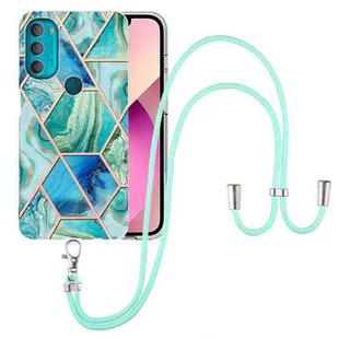 For Motorola Moto G71 5G Electroplating Splicing Marble TPU Phone Case with Lanyard(Green)