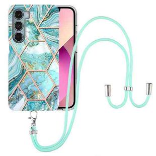 For Motorola Moto G200 Electroplating Splicing Marble TPU Phone Case with Lanyard(Blue)