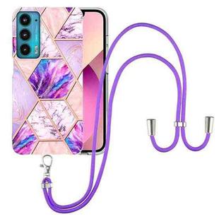 For Motorola Edge 20 Electroplating Splicing Marble TPU Phone Case with Lanyard(Light Purple)