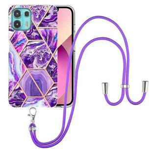 For Motorola Edge 20 Lite Electroplating Splicing Marble TPU Phone Case with Lanyard(Dark Purple)