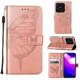 For Xiaomi Redmi 10C Global/10 India Embossed Butterfly Leather Phone Case(Rose Gold)