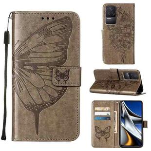 For Xiaomi Redmi K50 / K50 Pro Embossed Butterfly Leather Phone Case(Grey)