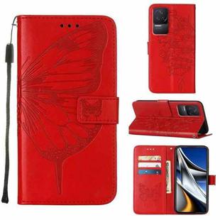 For Xiaomi Redmi K50 / K50 Pro Embossed Butterfly Leather Phone Case(Red)