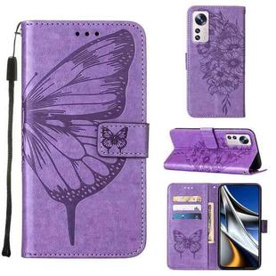 For Xiaomi 12 Pro Embossed Butterfly Leather Phone Case(Light Purple)