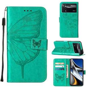 For Xiaomi Poco X4 Pro 5G Embossed Butterfly Leather Phone Case(Green)