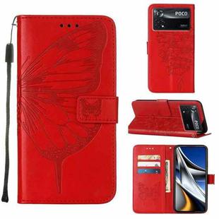For Xiaomi Poco X4 Pro 5G Embossed Butterfly Leather Phone Case(Red)