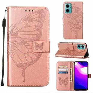 For Xiaomi Redmi 10 Prime+ 5G/Note 11E Embossed Butterfly Leather Phone Case(Rose Gold)