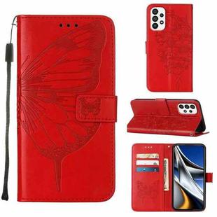 For Samsung Galaxy A73 5G Embossed Butterfly Leather Phone Case(Red)