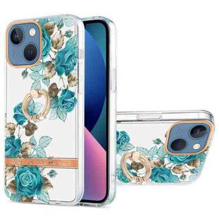 For iPhone 13 mini Ring IMD Flowers TPU Phone Case (Blue Rose)