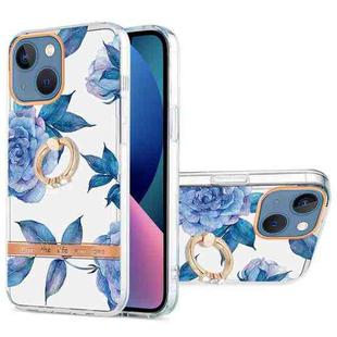 For iPhone 13 mini Ring IMD Flowers TPU Phone Case (Blue Peony)